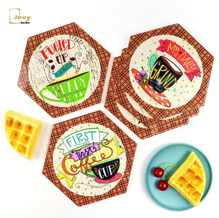 Custom hexagon sublimation kitchen placemats dining ceramic tile coaster table mat for hot pot washable heat resistant