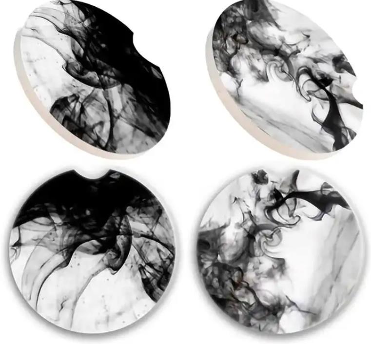 Car Coasters for Cup Holders Car Accessories Marble Styles OEM Round Sublimation Absorbent Ceramic Mats & Pads Car Use Support