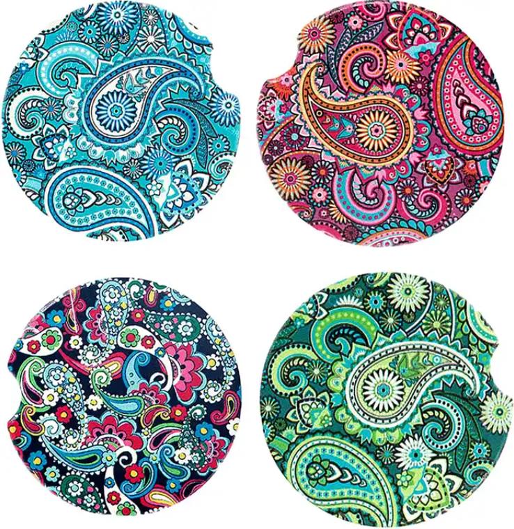 Mandala Styles OEM Car Coasters for Cup Holders Absorbent Auto Cup Holder Coasters Drinks Ceramic Car Accessories