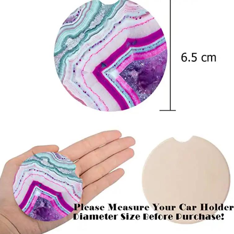 ceramic car coaster cup mat free sample hot-selling round shape OEM custom marble printing absorbent sublimation