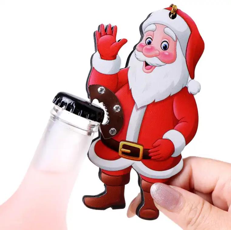 OEM customizable personalised Christmas santa printing design bottle opener custom mdf fridge magnet sticker customised